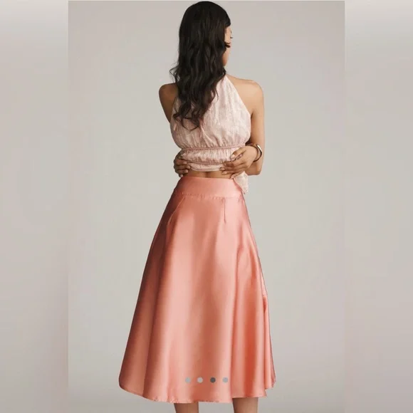 Anthropologie Silky Tiered Midi Asymmetrical Peach “Rosette” Skirt - Picture 3 of 4
